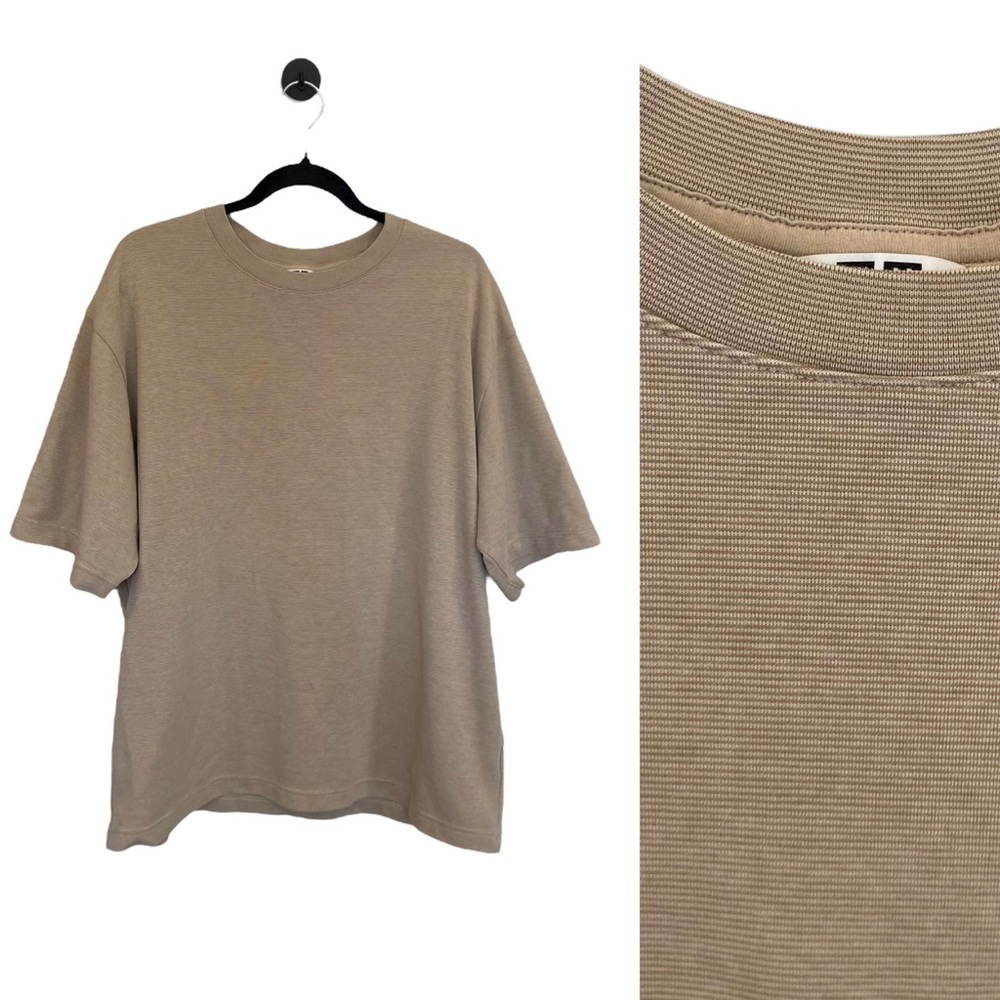 Uniqlo AIRism Cotton Striped T-Shirt In Tan Size XL